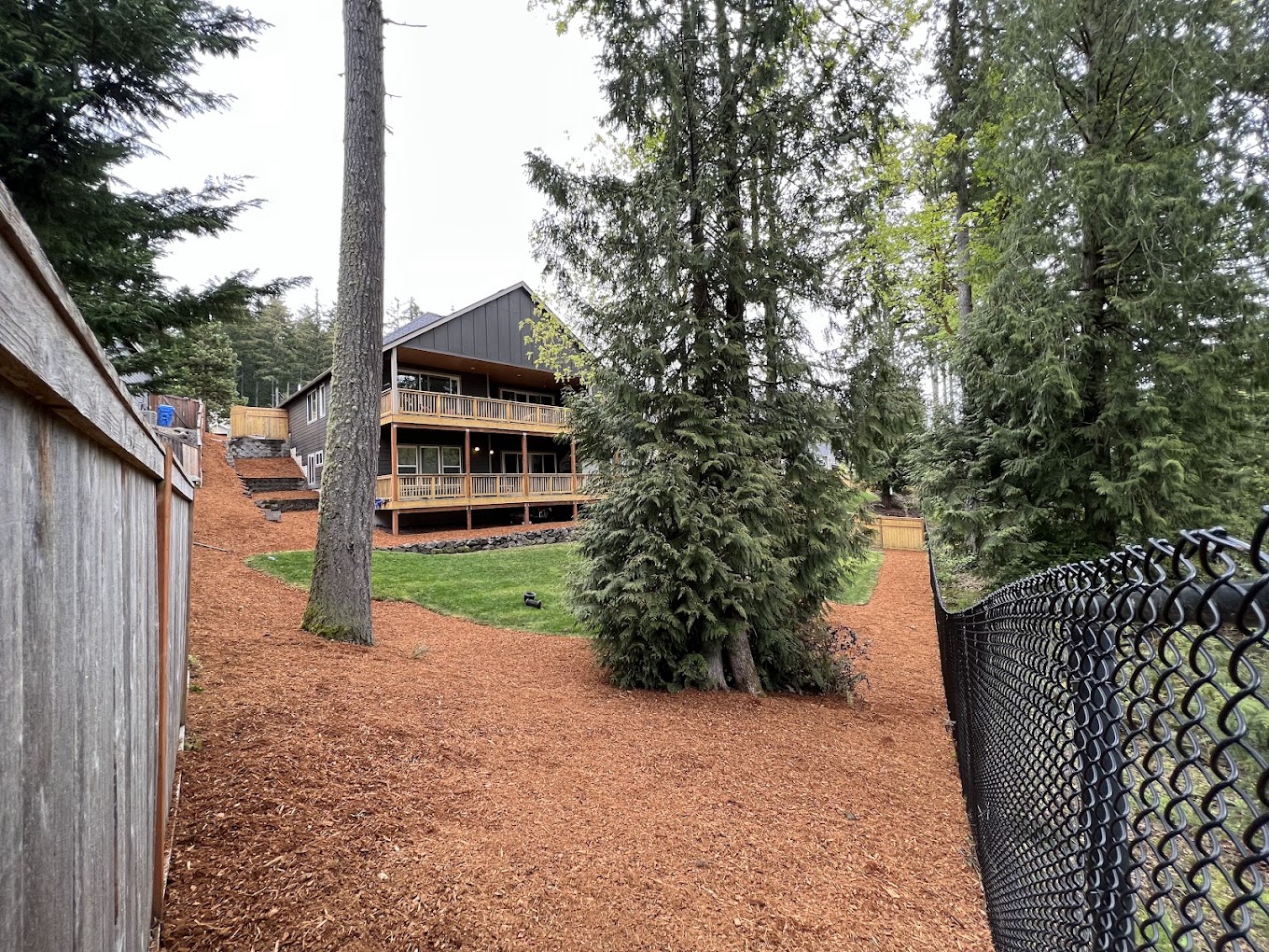 Bark path around a wooded property