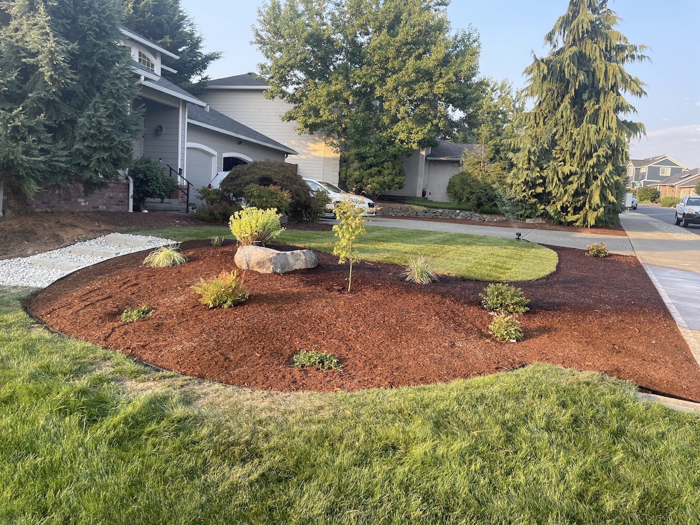 Freshly landscaped front yard by New Generation Landscape